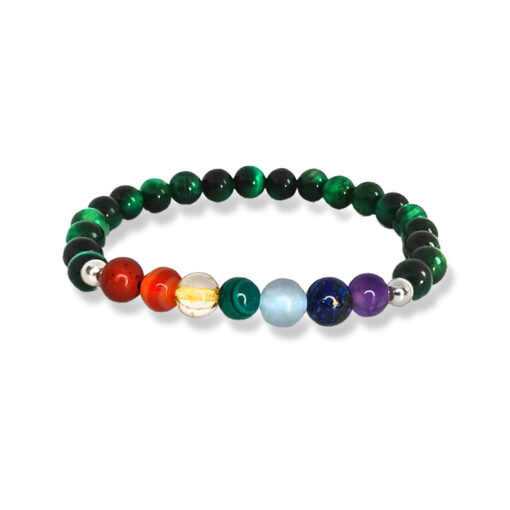 Bracciale Chakra con occhio di tigre verde e 7 pietre